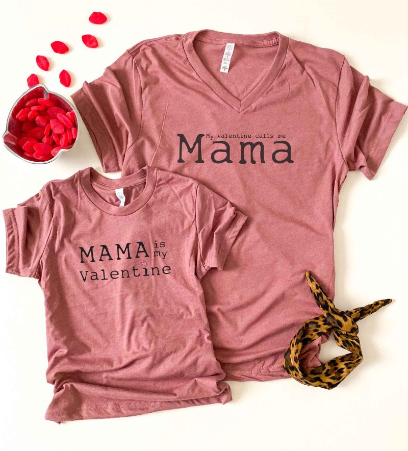 Mama is my valentine kids tee Kids Short sleeve valentines tee Next Level 3310 kids tee heather grey 2t Mauve