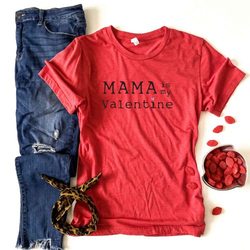 Mama is my valentine kids tee Kids Short sleeve valentines tee Next Level 3310 kids tee heather grey XS Heather red 