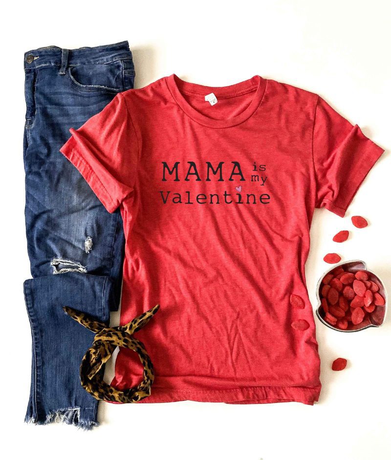 Mama is my valentine kids tee Kids Short sleeve valentines tee Next Level 3310 kids tee heather grey XS Heather red