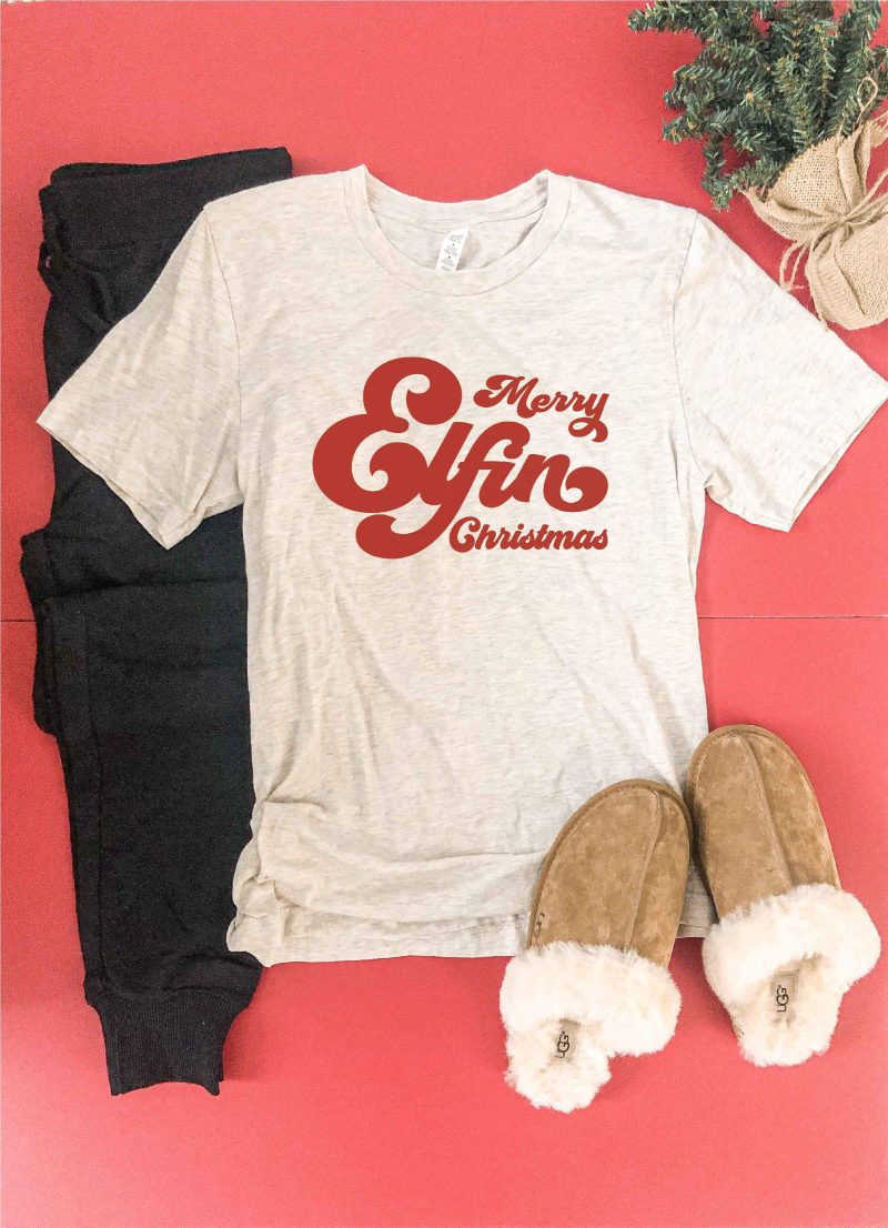 merry elfin christmas tee short sleeve holiday tee bella canvas 3001 oatmeal 208598