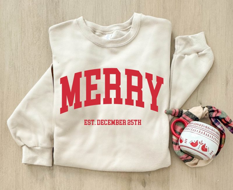 merry est december 25th basic sweatshirt words gildan 18000 sweatshirt 861465