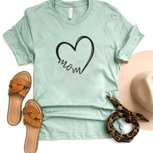 Mom heart tee Short sleeve mom tee Bella Canvas 3001 XS Heather prism dusty blue