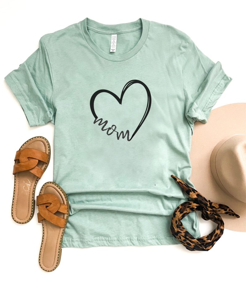 Mom heart tee Short sleeve mom tee Bella Canvas 3001 XS Heather prism dusty blue