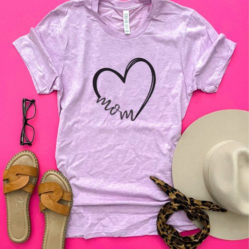 Mom heart tee Short sleeve mom tee Bella Canvas 3001 XS Heather prism lilac