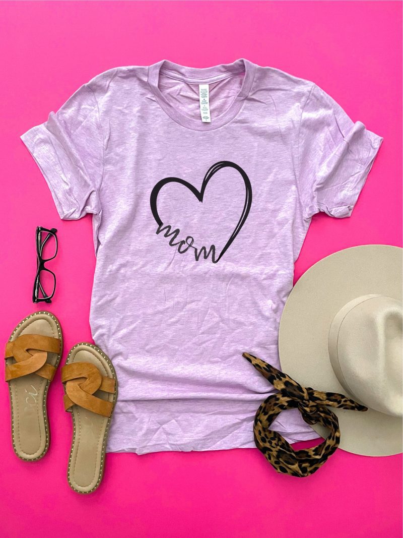 Mom heart tee Short sleeve mom tee Bella Canvas 3001 XS Heather prism lilac