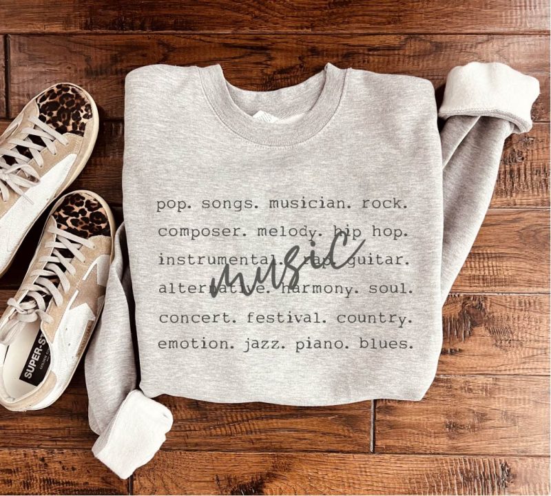 Music words basic sweatshirt Sports collection Gildan 18000 sweatshirt