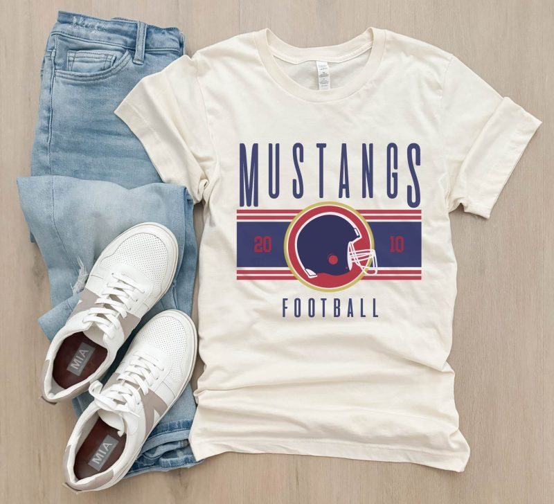 mustangsfootballcardinalnavyvegasgoldhelmetlogocreamtee