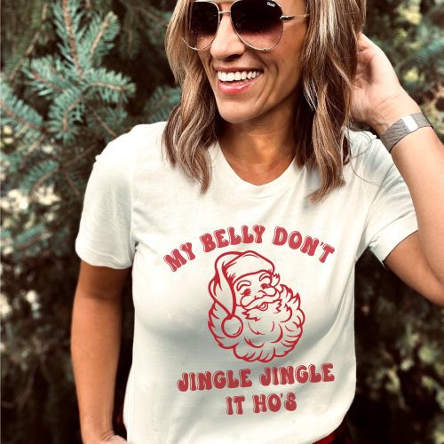 my belly dont jingle jingle tee short sleeve holiday tee bella canvas 3001 grass green 865867