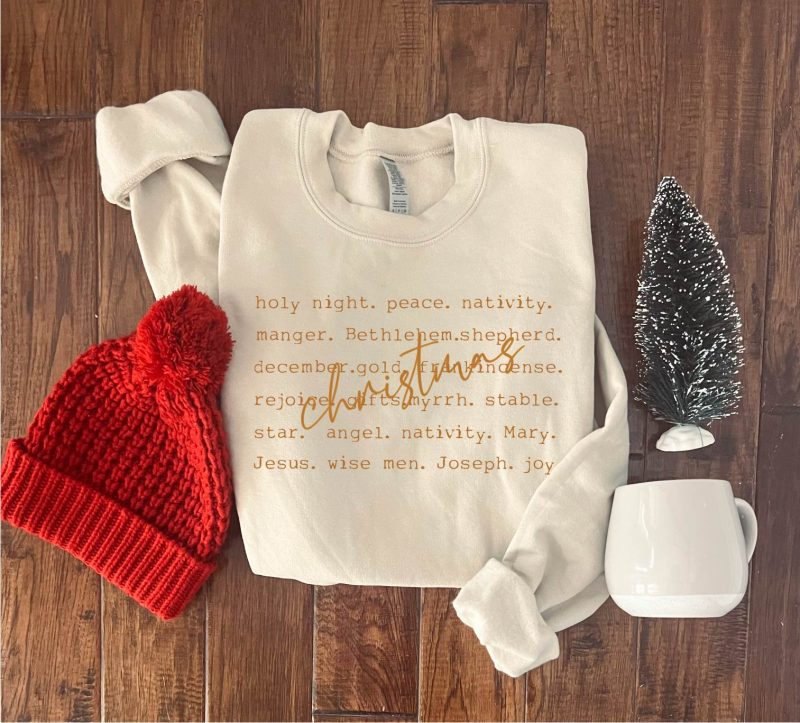 nativity words basic sweatshirt holiday sweatshirt gildan 18000 sweatshirt 299068