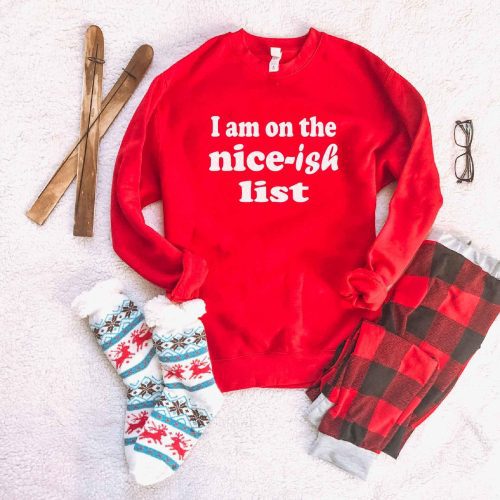 Nice-ish list sweatshirt Holiday French Terry raglan Lane seven unisex sweatshirt S Red 