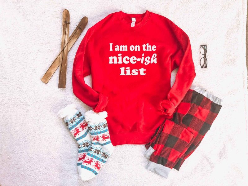 Nice-ish list sweatshirt Holiday French Terry raglan Lane seven unisex sweatshirt S Red