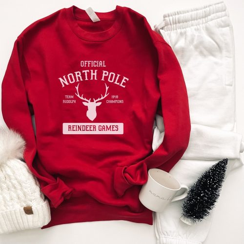 North Pole fleece sweatshirt Holiday sweatshirt Lane seven unisex sweatshirt S Red