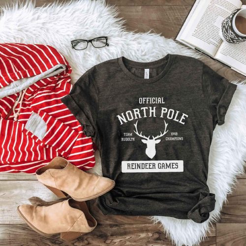 North Pole tee Short sleeve holiday tee Bella canvas 3001 heather red XS Charcoal 