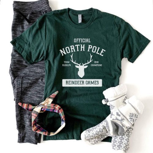 North Pole tee Short sleeve holiday tee Bella canvas 3001 heather red XS Forest green