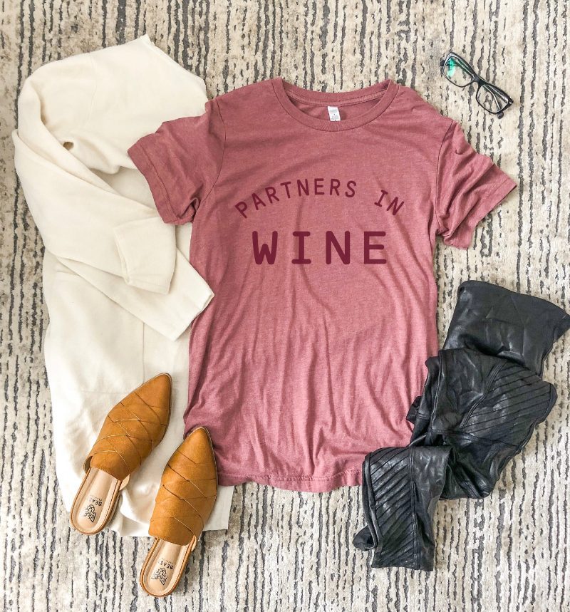 Partners in wine tee Short sleeve fall tee Bella Canvas 3001 heather mauve XS Mauve