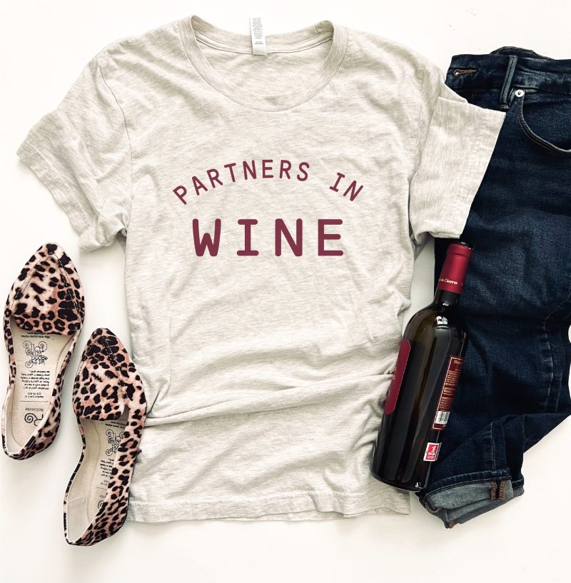 Partners in wine tee Short sleeve fall tee Bella Canvas 3001 heather mauve XS Oatmeal