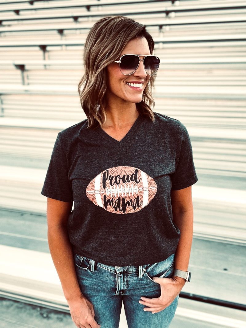 proud mama football tee short sleeve football tee bella canvas 3001 dark heather grey 811242