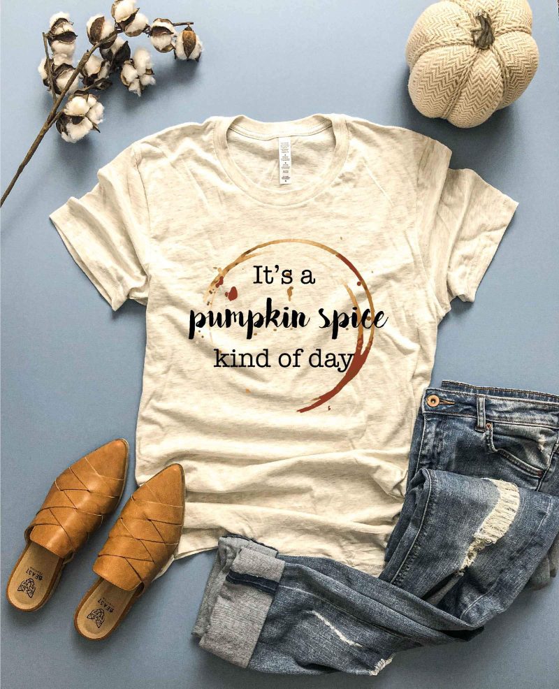 pumpkin spice kind of day tee short sleeve fall tee bella canvas 3001 heather oatmeal 245514