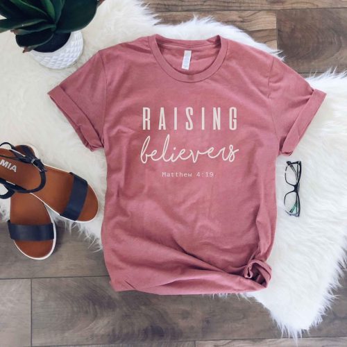 Raising believers tee Short sleeve faith based tee Bella Canvas 3001 black XS Mauve