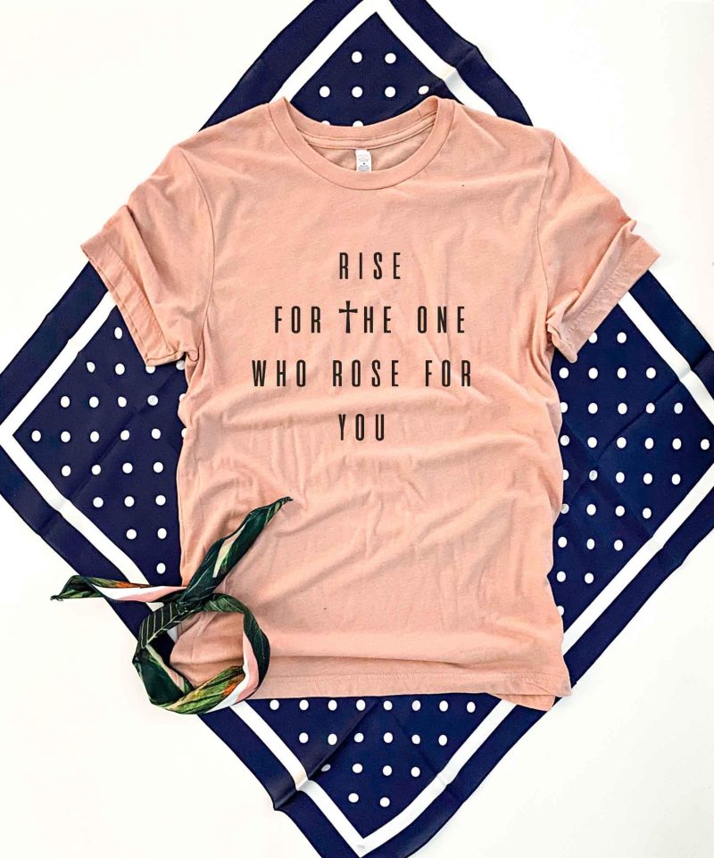 rise for the onewith cross short sleeve easter tee bella canvas 3001 heather peach 503125