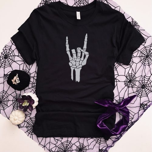 rock hand tee short sleeve halloween tee bella canvas 3001 heather black 266853 75007689 e609 4ba4 91eb d25a729dba40