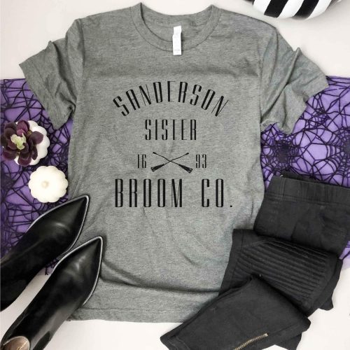 Sanderson sister broom co tee Short Sleeve halloween tee Bella Canvas 3001 deep heather