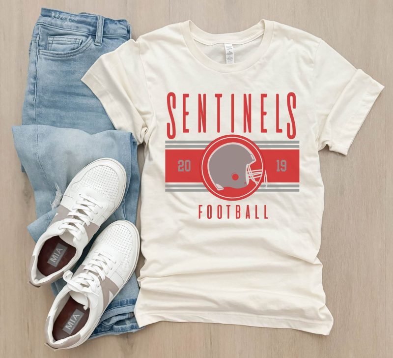 sentinelsredsilverhelmetlogocreamtee