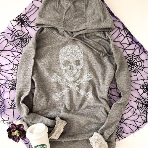 Skull french terry hoodie Halloween hoodie lane seven french terry hoodie XS Heather grey