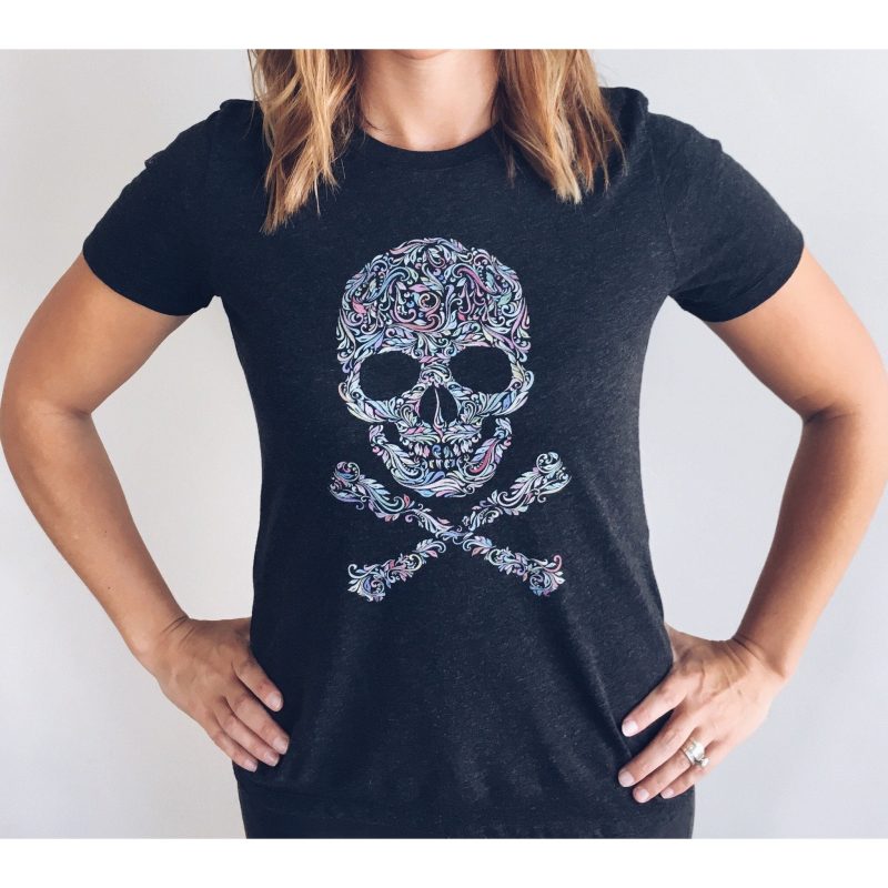 skull tee short sleeve halloween tee next level 6010 vintage black heather grey tri blend 630851