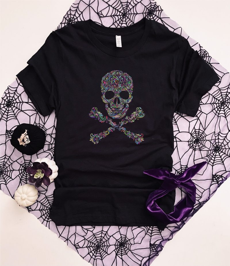 skull tee short sleeve halloween tee next level 6010 vintage black heather grey tri blend 898231