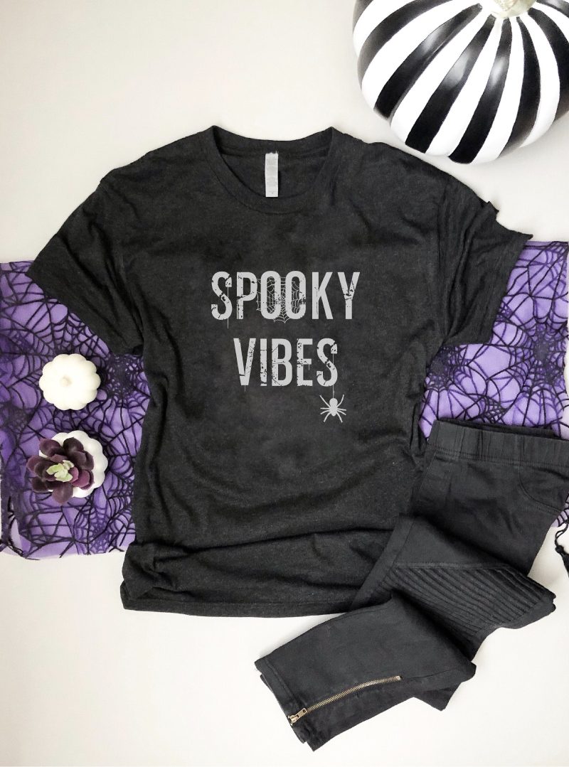 spooky vibes tee short sleeve halloween tee bella canvas 3001 heather black 530644