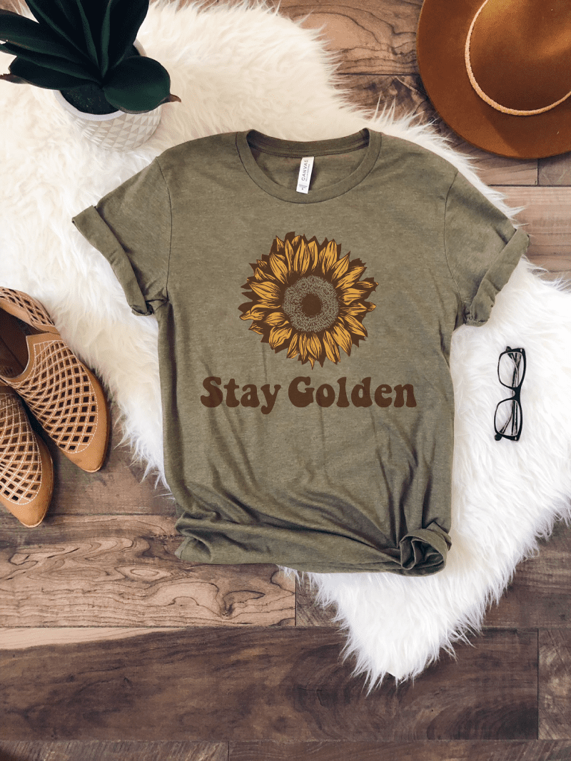 Stay Golden tee Short sleeve miscellaneous tee Bella Canvas 3001 XS Heather Olive