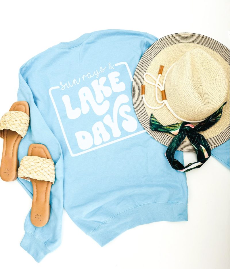 sun rays and lake days back print basic fleece sweatshirt vacay gildan 18000 sweatshirt 347436