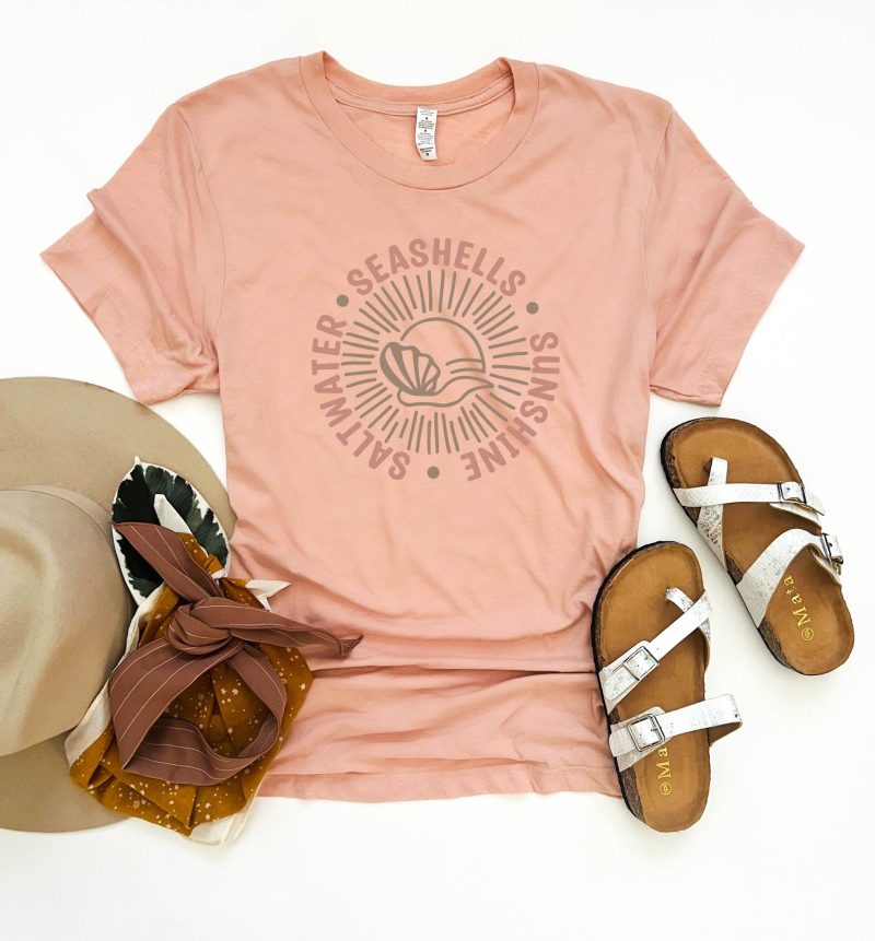 sunshine seashells saltwater tee vacay bella canvas 3001cvc heather peach 863228