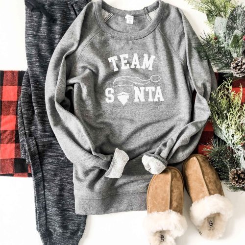 Team Santa french terry raglan sweatshirt Holiday French Terry raglan Lane seven French Terry raglan XS Heather grey 