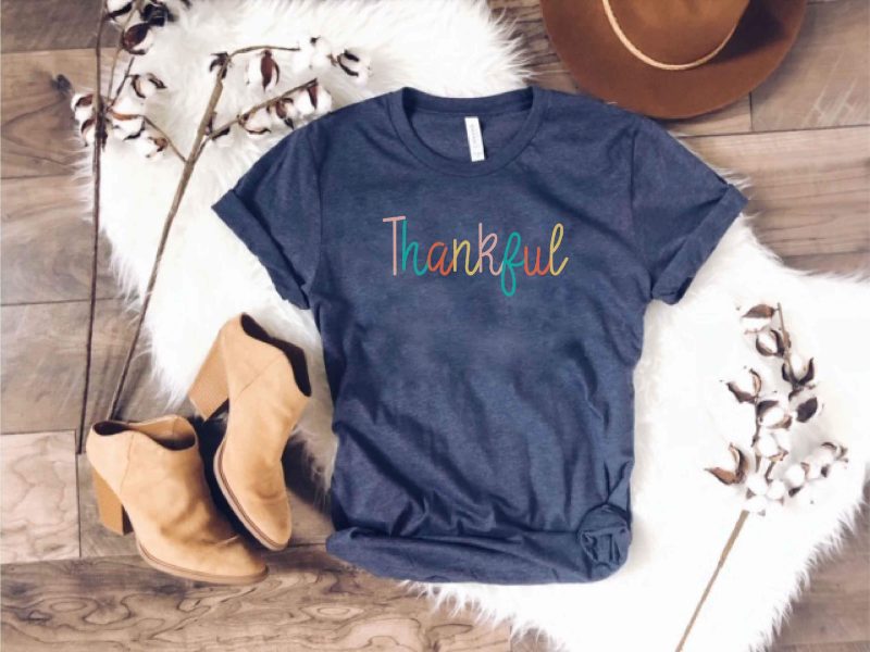 thankful tee short sleeve fall tee bella canvas 3001 heather navy 590922