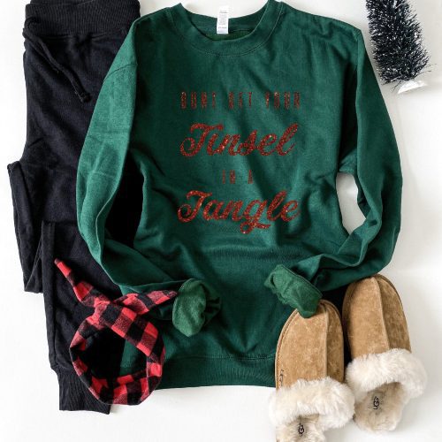 Tinsel in a tangle sweatshirt Holiday sweatshirt Lane seven unisex sweatshirt S Forest green