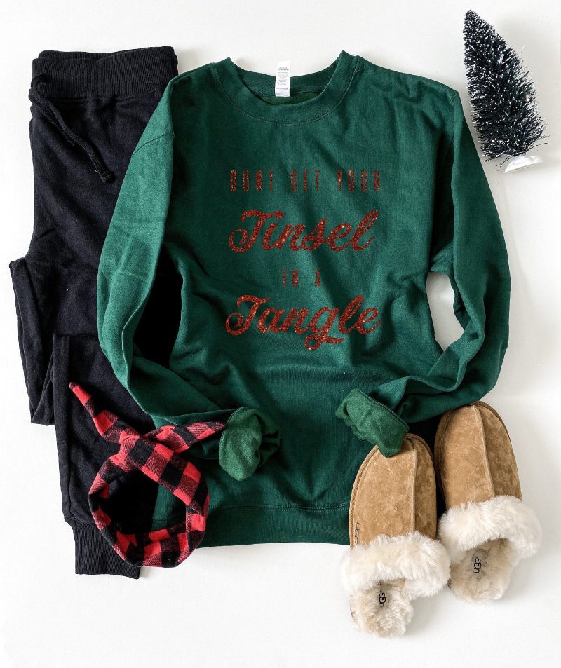 Tinsel in a tangle sweatshirt Holiday sweatshirt Lane seven unisex sweatshirt S Forest green