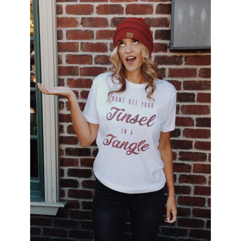 tinsel in a tangle tee short sleeve holiday tee bella canvas 3001 white 333589