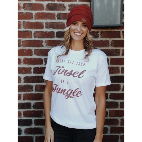 tinsel in a tangle tee short sleeve holiday tee bella canvas 3001 white 919426