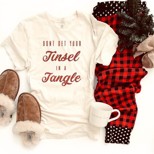 Tinsel in a tangle tee Short sleeve holiday tee Bella Canvas 3001 white XS Cream