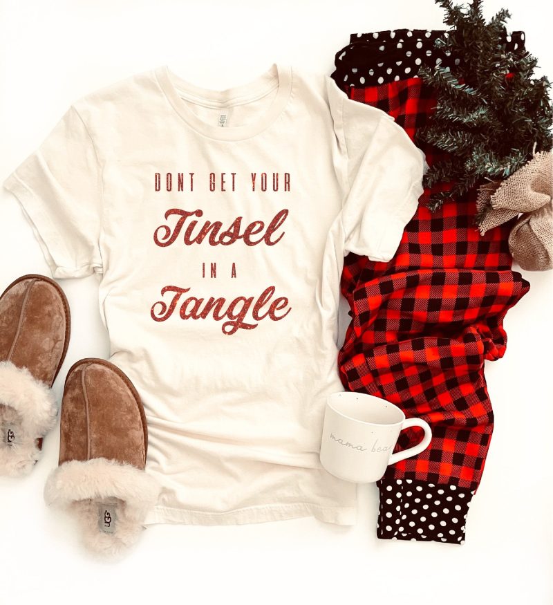 Tinsel in a tangle tee Short sleeve holiday tee Bella Canvas 3001 white XS Cream