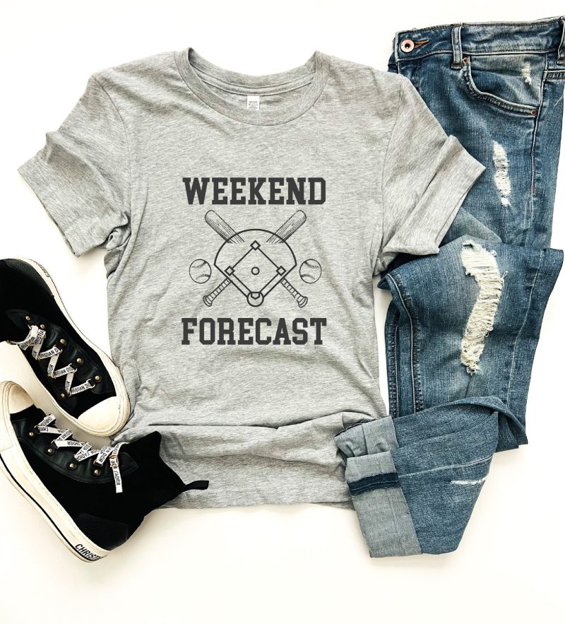 weekend forecast baseball tee short sleeve baseball tee bella canvas 3001 athletic heather 429171