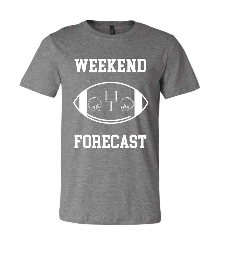 Weekend Forecast Short sleeve football tee Bella canvas and Next Level S Heather grey