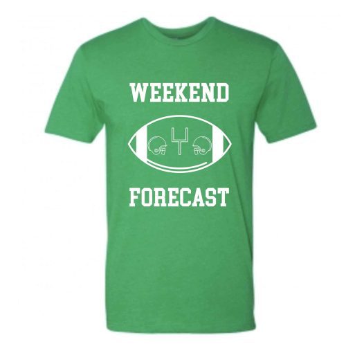 Weekend Forecast Short sleeve football tee Bella canvas and Next Level S Kelly Green 