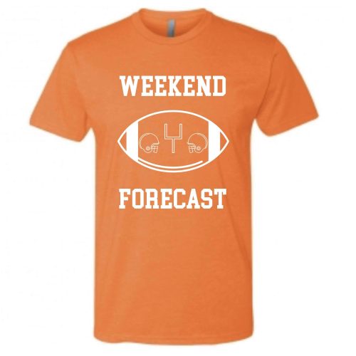 Weekend Forecast Short sleeve football tee Bella canvas and Next Level S Orange 