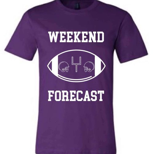 Weekend Forecast Short sleeve football tee Bella canvas and Next Level S Purple 