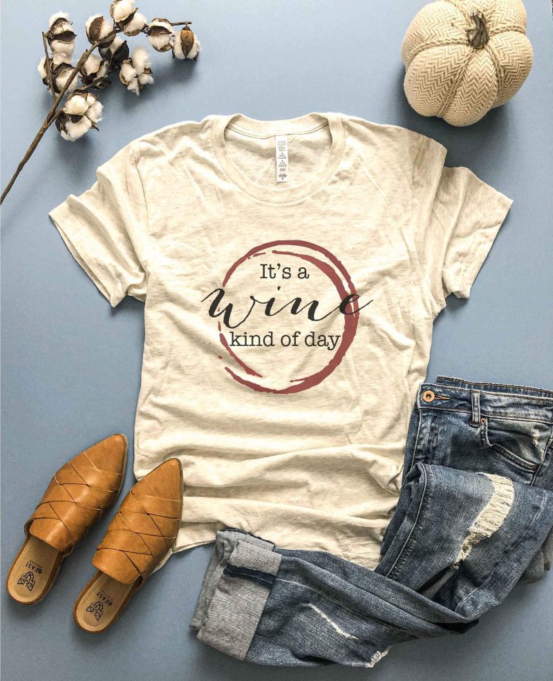 Wine kind of day tee Short sleeve fall tee Bella Canvas 3001 heather mauve XS Oatmeal